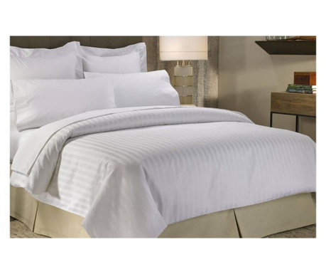Lenjerie de pat, Cotton Deluxe Home & Hotel, 2 persoane, bumbac 100%, damasc (dungi late), cearsaf de pat 240×260 cm