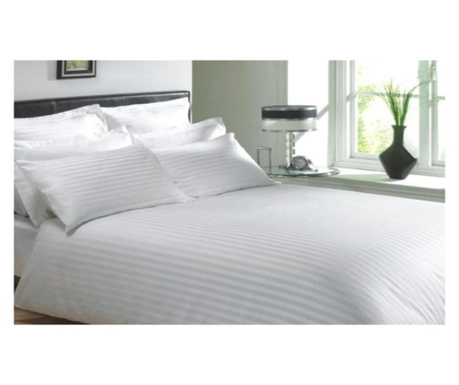 Lenjerie de pat, Cotton Deluxe Home & Hotel, 2 persoane, bumbac 100%, damasc saten dungi 1 cm, cearsaf de pat 240×260 cm