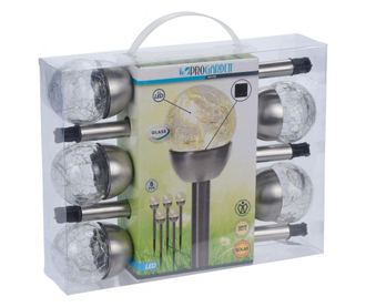 Set 5 lampi iluminat solar ProGarden, otel inoxidabil/sticla, 36x6 cm, argintiu/negru