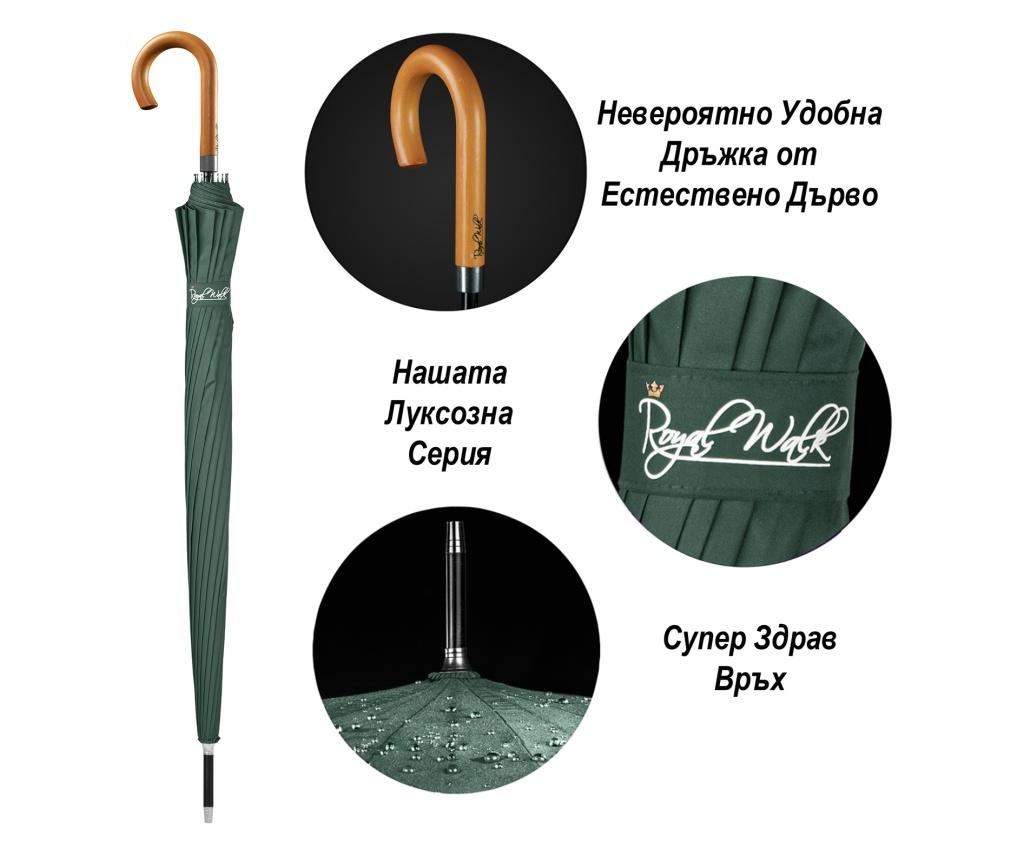 Umbrelă de lux pentru bărbați Royal Walk cu 16 spițe, automată, mare 120 cm, rezistentă la vânt, mâner din lemn, husă de transpo - 4