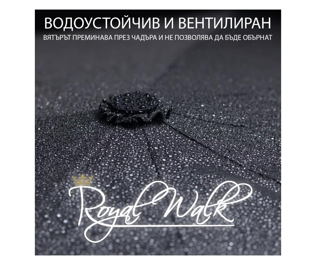 Луксозен Мъжки Сгъваем Чадър royal walk, Ветроустойчив, Автоматичен Отваряне и Затваряне, Светлоотразителна лента, 103 см, Черен - 3
