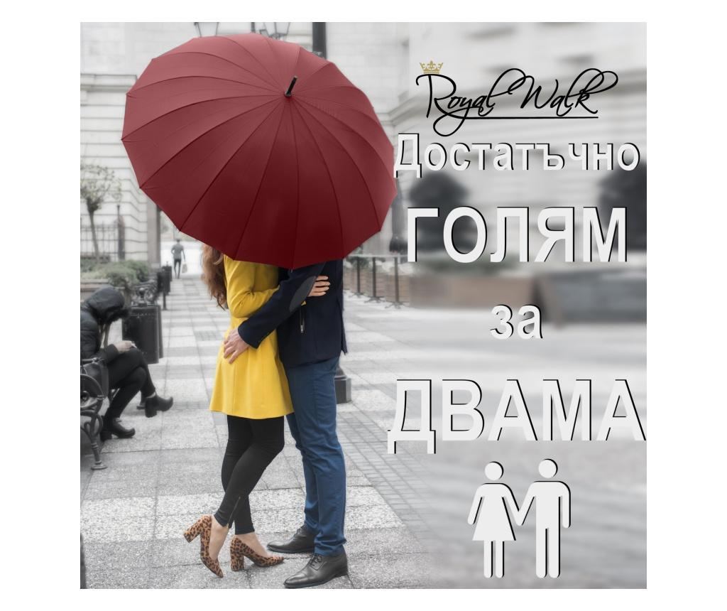 Луксозен Дамски Чадър royal walk 16 Ребра, Автоматичен, Голям 120 см, Ветроустойчив, Дървена дръжка, Калъф за Носене, Тъмночерве - 3