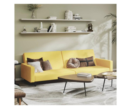 Canapea extensibilă cu 2 locuri, galben, catifea
