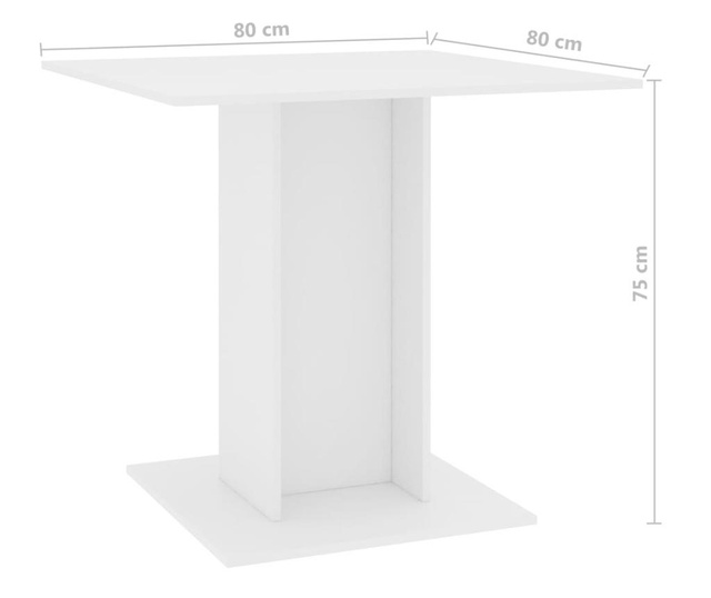 Masă de bucătărie, alb, 80x80x75 cm, PAL