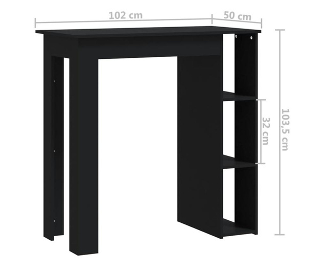Masă de bar cu raft, negru, 102x50x103,5 cm, PAL