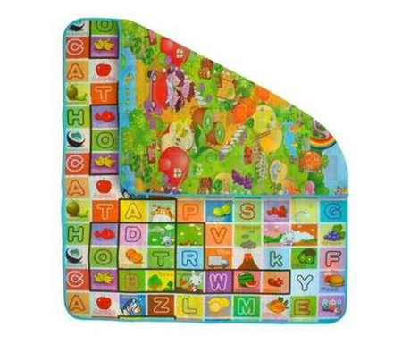 Covor joaca copii, termic, interactiv, cu 2 fete, polietilena, multicolor, 200x180x0.5 cm
