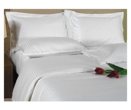 Cearsaf de pat cu elastic Cotton Deluxe Home & Hotel, bumbac 100%, damasc saten, dungi subtiri 0,5 cm, 180x200+30 cm