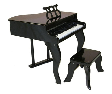 Дървено пиано за деца, включен стол, 48 см, черен