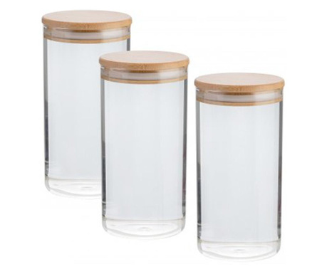 Set 3 recipiente din sticla cu capac din bambus, Axentia
