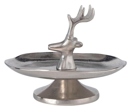 Suport metalic platou decorativ Anzing, model cerb, argintiu