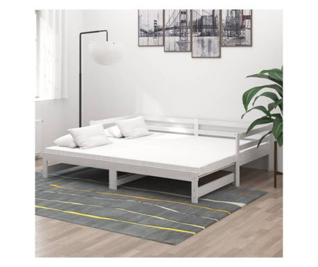 Kihúzható kanapéágy, fehér, 2x(90x200) cm, tömör fenyő