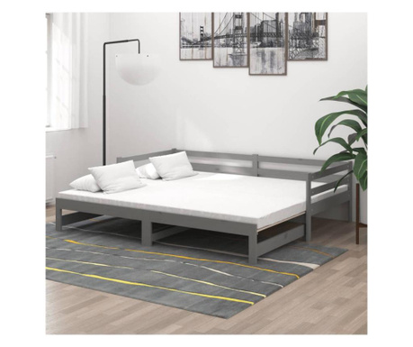 Kihúzható kanapéágy, szürke, 2x(90x200) cm, tömör fenyő