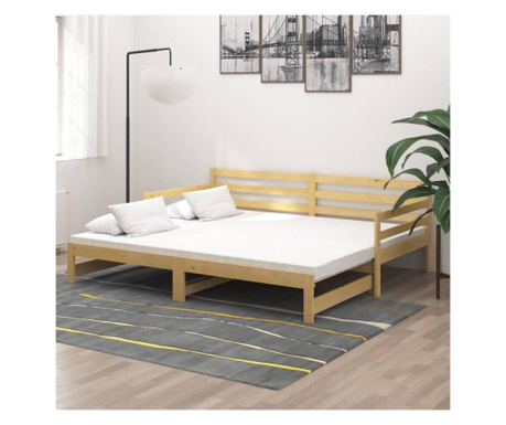Kihúzható kanapé, 2x(90x200) cm, tömör fenyő