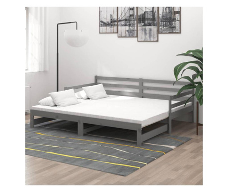 Kihúzható kanapéágy, szürke, 2x(90x200) cm, tömör fenyő