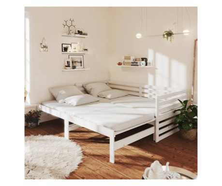 Kihúzható kanapéágy, fehér, 2x(90x200) cm, tömör fenyő