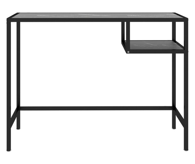 Birou de calculator, negru marmură, 100x36x74 cm, sticlă