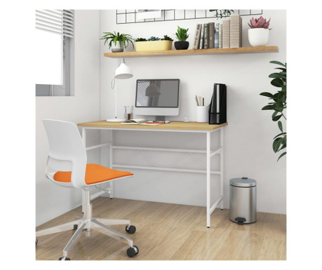 Компютърно бюро бяло & светъл дъб 105x55x72 см MDF/метал