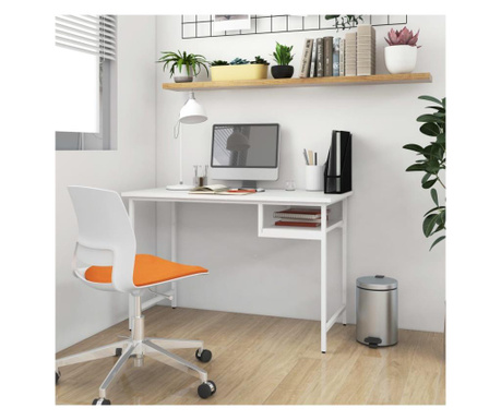 Компютърно бюро, бяло, 105х55х72 см, МДФ и метал