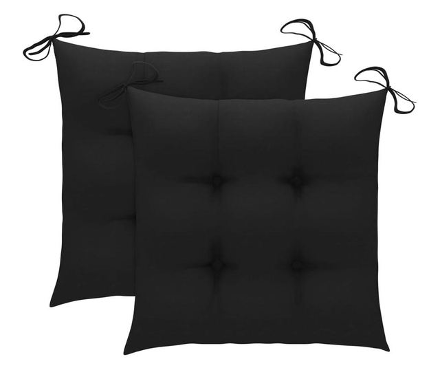 Градински столове с възглавници, 2 бр., Черен, Масивен тик