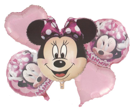 Buchet 5 baloane folie Minnie Mouse Happy Party, 65 x 50 cm