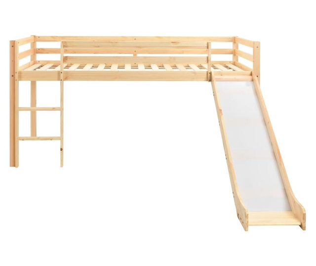Cadru pat copii etajat cu tobogan & scară 97x208cm lemn de pin
