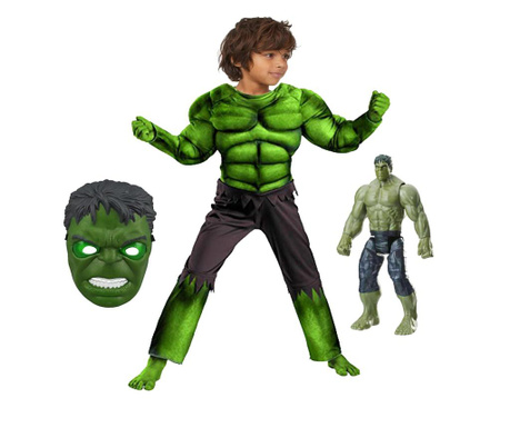 Klasszikus Hulk jelmez szett izmokkal és figurával fiúknak 5-7 éves korig 110-120 cm