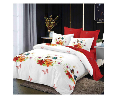 Set Lenjerie de pat pentru 2 persoane, cu elastic, Bumbac, Finet, 6 Piese, Zorina, Multicolor, 180x200 cm