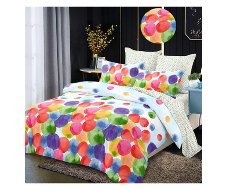 Set Lenjerie de pat pentru 2 persoane, cu elastic, Bumbac, Finet, 6 Piese, Vera, Multicolor, 180x200 cm