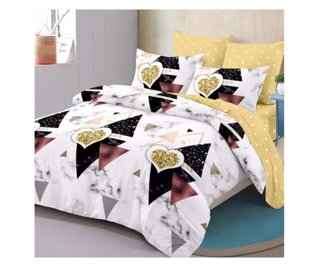 Set Lenjerie de pat pentru 2 persoane, cu elastic, Bumbac, Finet, 6 Piese, Shiny, Multicolor, 180x200 cm