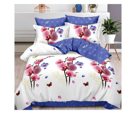 Set Lenjerie de pat pentru 2 persoane, cu elastic, Bumbac, Finet, 6 Piese, Savina, Multicolor, 180x200 cm