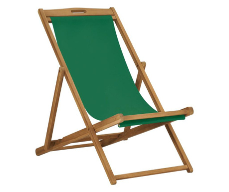 Scaun de plajă pliabil, verde, lemn masiv de tec