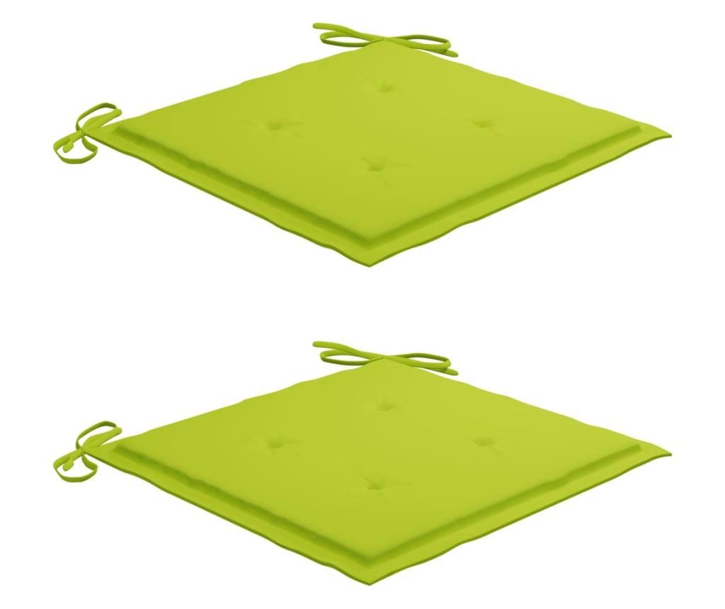 Градински столове с яркозелени възглавници, 2 бр., Масивно тиково дърво - 8