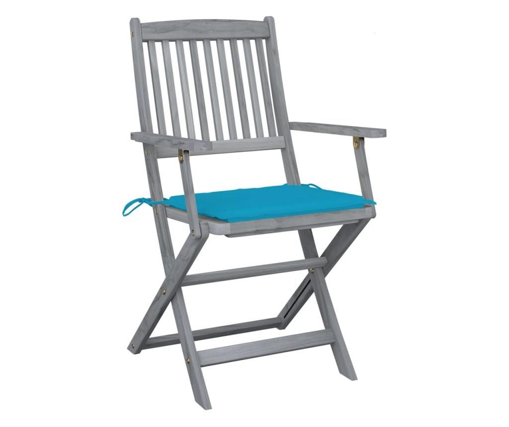 Външни сгъваеми столове с възглавници, 4 бр., Масивна акациева дървесина - 3