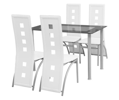 Set masă cu scaune, 5 piese, alb