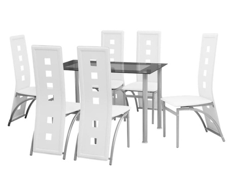 Set masă și scaune de bucătărie 7 piese, Alb