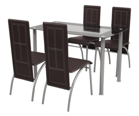 Set masă și scaune de bucătărie 5 piese, Maro