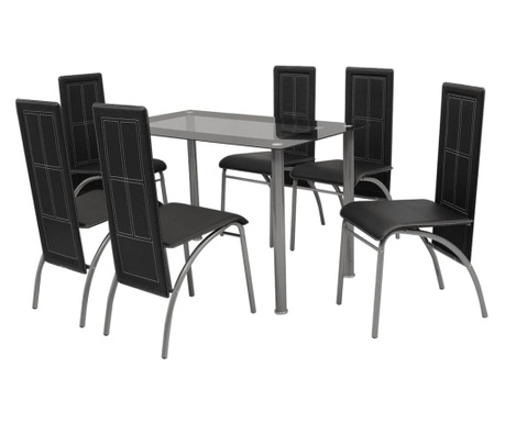 Set masă și scaune de bucătărie 7 piese, Negru