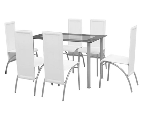 Set masă și scaune de bucătărie 7 piese, Alb