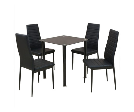 Set masă și scaune de bucătărie, 5 piese, negru