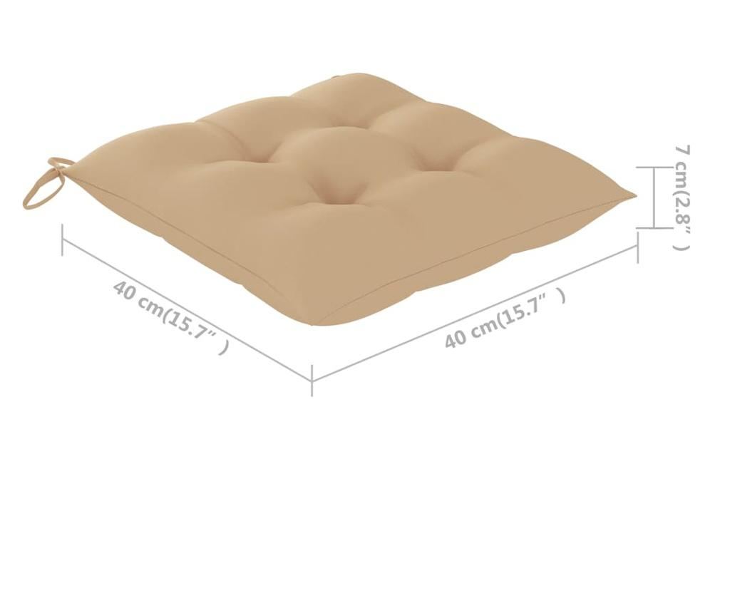 Градински столове с възглавници, 6 бр., бежови, масивно дърво тиково дърво - 11