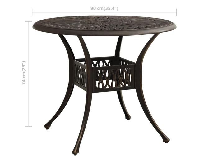 Masă de grădină, bronz, 90x90x74 cm, aluminiu turnat