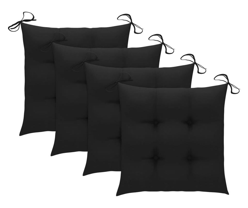 Градински столове с възглавници, 3 бр., Черен, Масивно дърво тиково дърво - 3