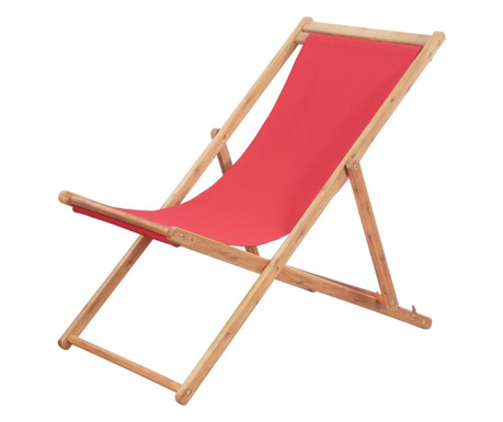 Scaun de plajă pliabil, roșu, textil și cadru din lemn