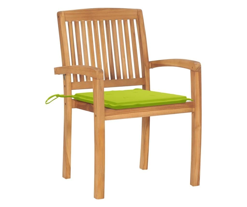 Градински столове с яркозелени възглавници, 2 бр., Масивно тиково дърво - 2