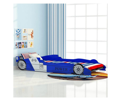 Pat pentru copii mașină de curse 90 x 200 cm, albastru