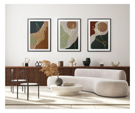 Set 3 tablouri luxury abstract shapes, 40x50 cm