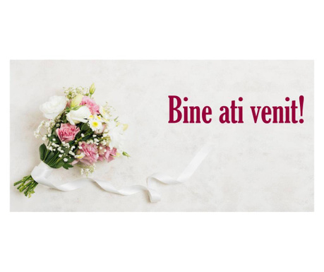 Pancarta "Bine ati venit" model cu buchet de nunta, 100x200 cm