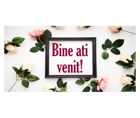 Pancarta "Bine ati venit" model cu tradafiri colorati, 100x200 cm