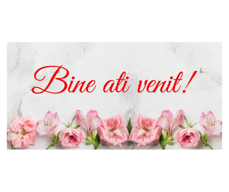 Pancarta "Bine ati venit" model cu flori roz, 100x200 cm