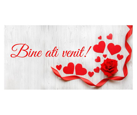 Banner "Bine ati venit" model cu trandafiri rosii si inimioare, 50x100 cm